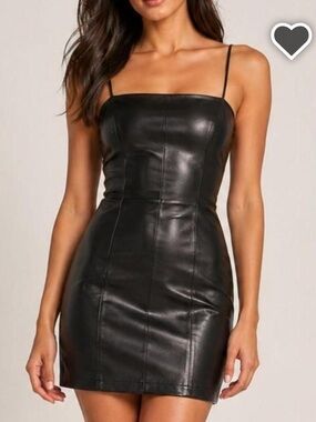 Wild Fable Faux Leather Mini Dress Black Spaghetti Strap Bodycon Size M